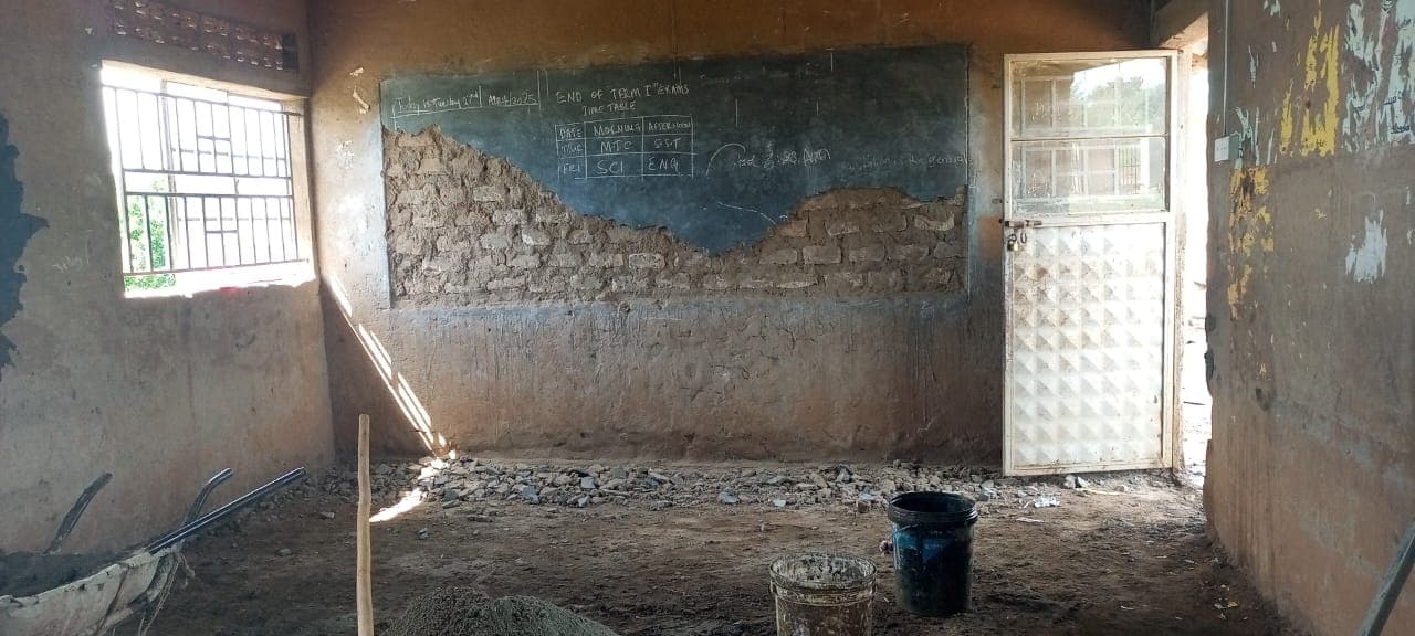 Classroom after debris was cleared, before renovation was complete