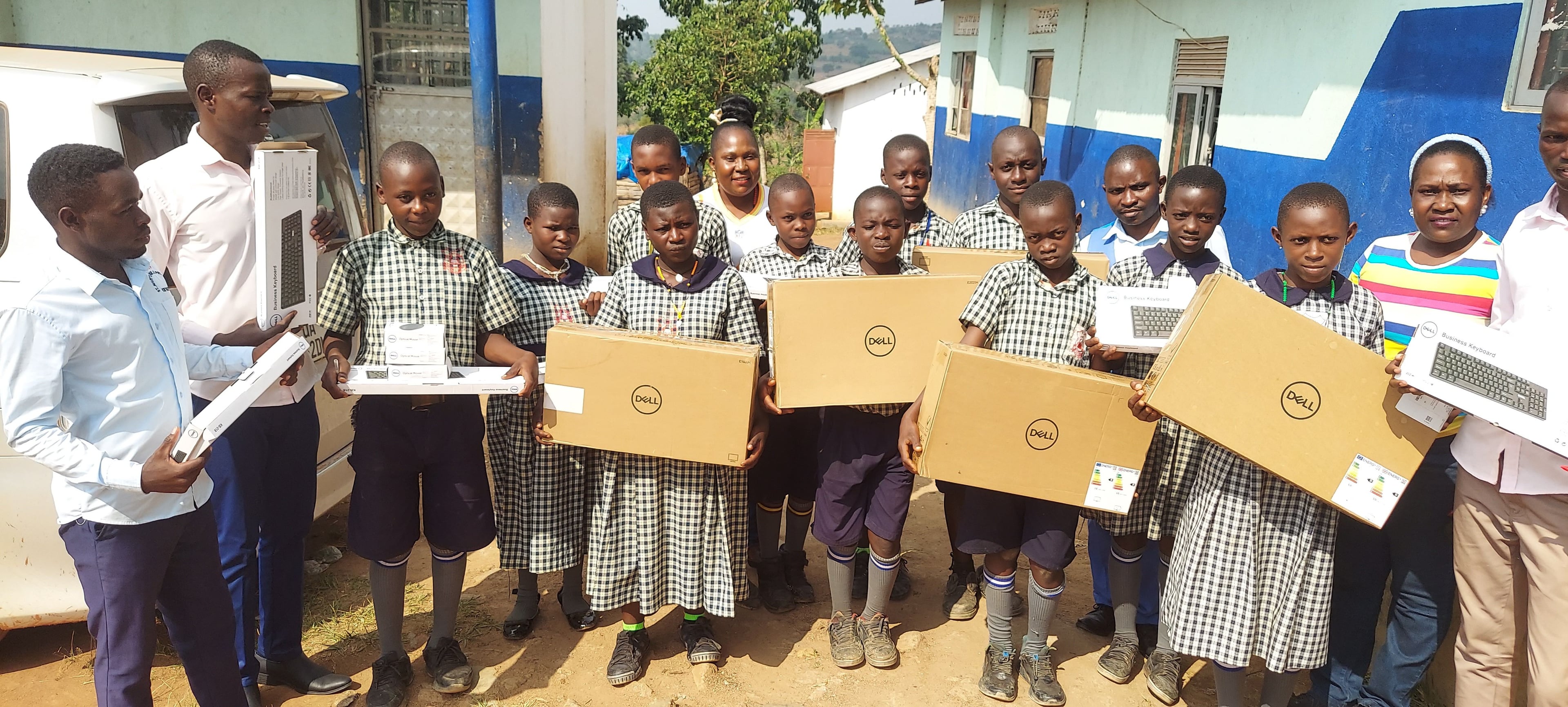 Pupils with newly donated computers at St. Mary's