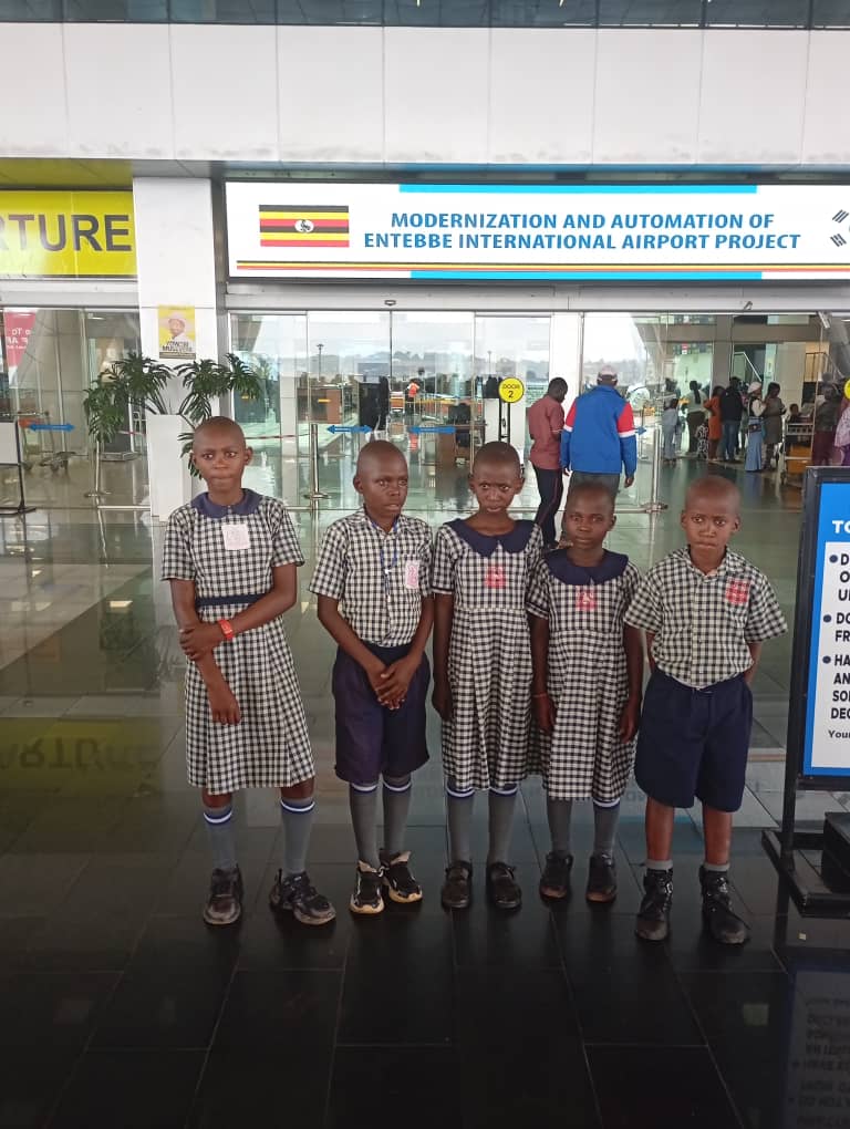 Pupils on an educational excursion at Entebbe International Airport
