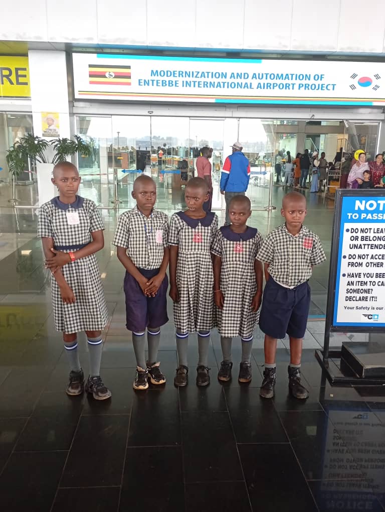 Pupils on an educational excursion at Entebbe International Airport
