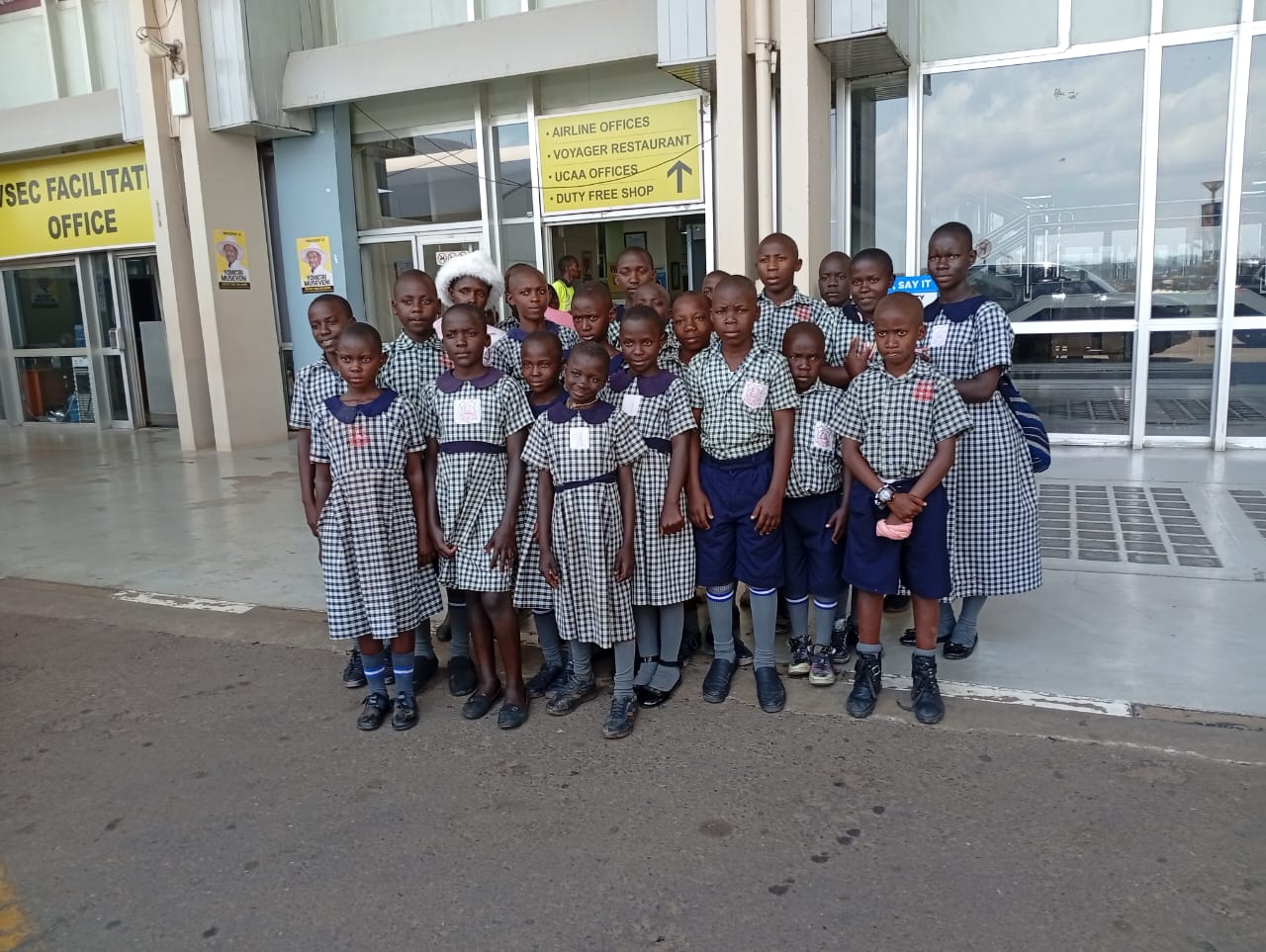 Pupils on an educational excursion at Entebbe International Airport