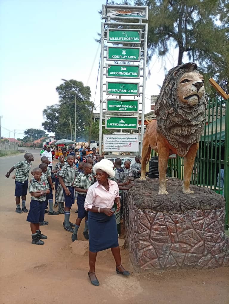 Pupils at the entrance of the Uganda Wildlife Education Centre